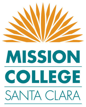 logo of Mission College. Yellow agave plant above teal words. Text reads 